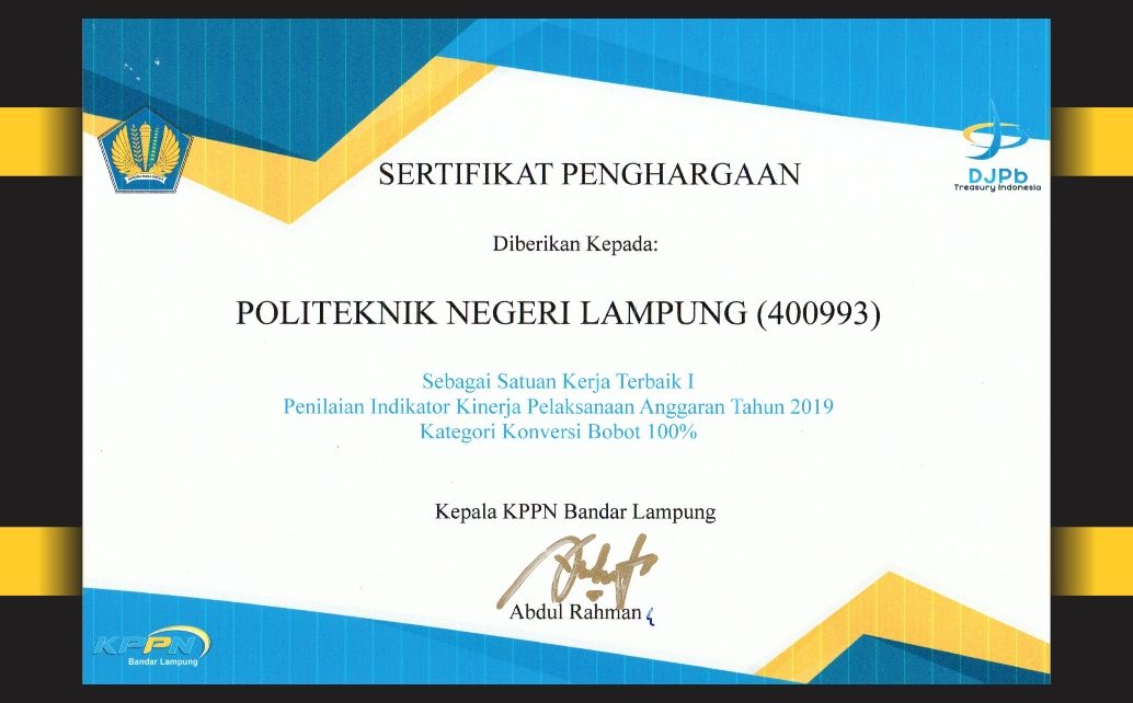 Sertifikat Penghargaan sebagai satuan kerja terbaik