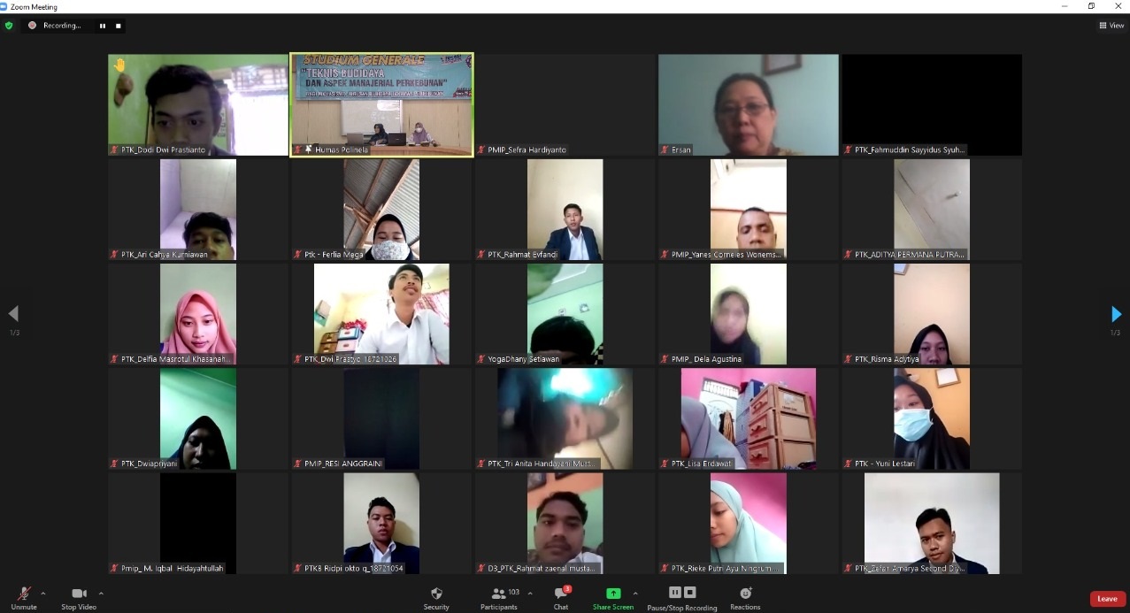 Stadium Generale “Teknis Budidaya Dan Aspek Menejerial Perkebunan” Jurusan Budidaya Tanaman Perkebunan