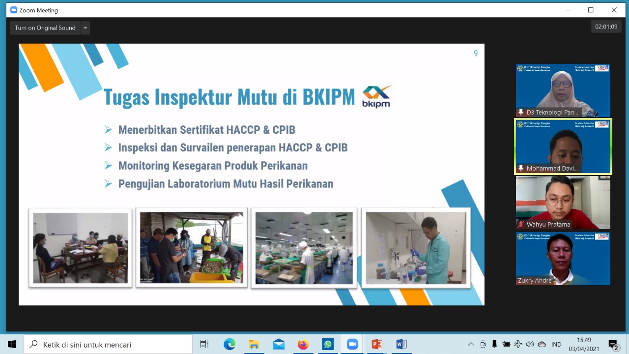 Sharing Pengalaman setelah Lulus Prodi D3 Teknologi Pangan sebagai Pegawai Pemerintah, Karyawan Industri, dan Enterpreuner
